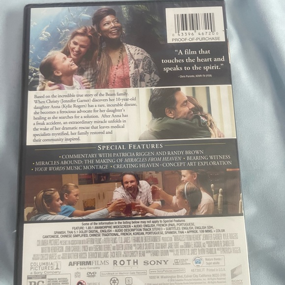 Miracles From Heaven (DVD, 2016) New. Based on real events. - Picture 2 of 3